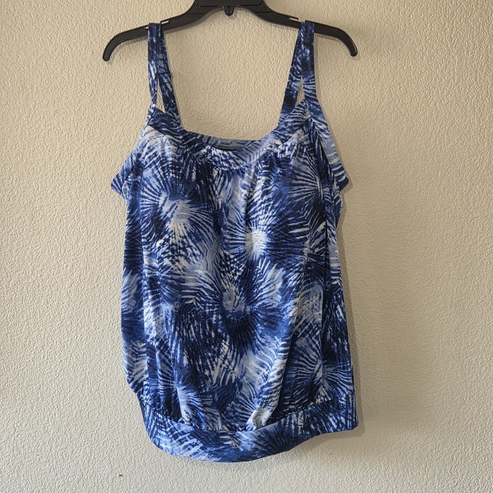 Lands End Plus 22W L Tie Dye Blue Palms Tankini Babydoll Flowy Loose Fit Resort